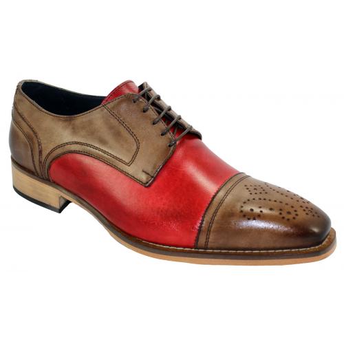 Duca Di Matiste 406 Brown / Red Genuine Italian Calfskin Dress Shoes.